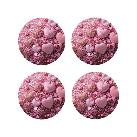 

Tideii Pink Glitter Heart Candy for Leather Coasters 4 Pieces Anti-fouling and Anti-scalding Decorative Coasters Suitable for Restaurants Kitchens Coffee Shops-Round Shape