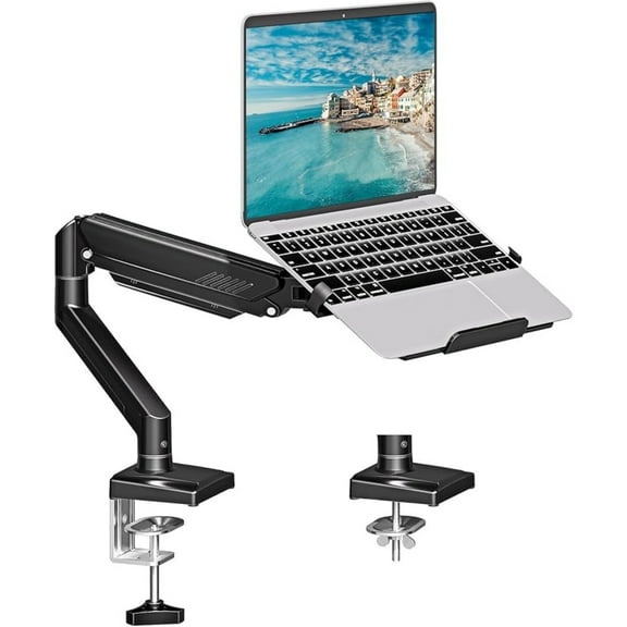 Laptop Stand for Desk, 2-in-1 Monitor Mount with Laptop Tray Holds 2.2-22lbs, Adjustable Laptops Arm Mount for Max 17" Notebook & 32" Monitor, Laptops Desk Arm with Clamp/Grommet