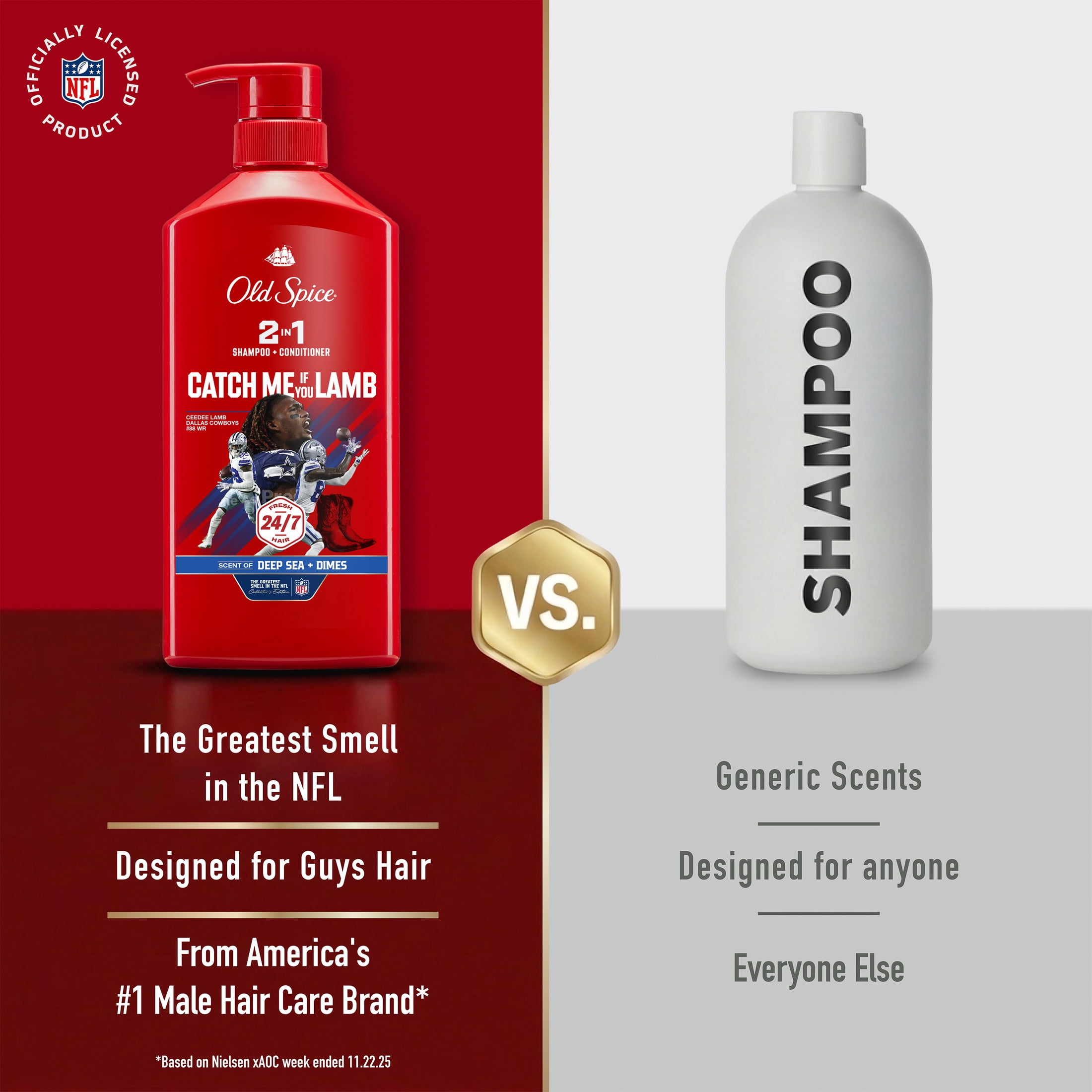 Old Spice Catch Me If You Lamb 2in1 Shampoo & Conditioner for Men, Old Spice x NFL, 21.9 fl oz