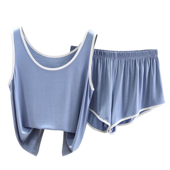 Ohufall Women's Two-Piece Modal Pajama Sets Solid Sleeveless Round Neck Tank Tops with Shorts Soft Relaxed Fit Home Lounge Sets for Women