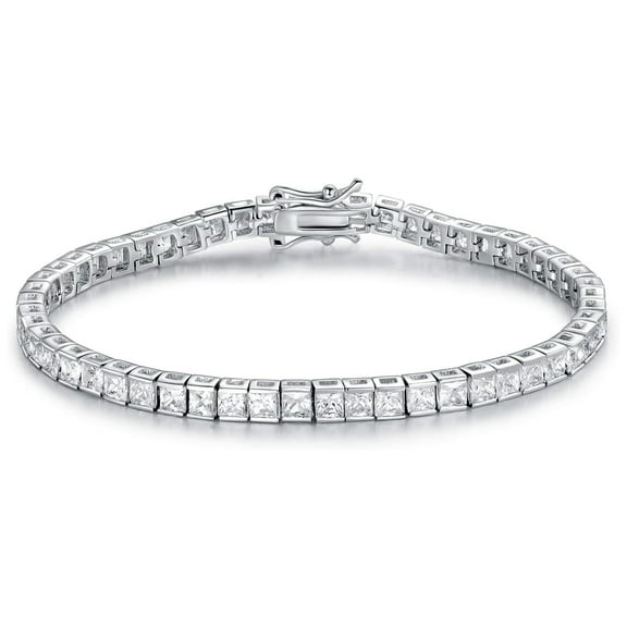 GEMSME Tennis Bracelets for Women Cubic Zirconia Bracelet 18K White Gold Plated 3MM Square CZ Dainty Jewelry 7.5 Inch