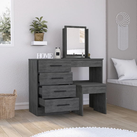 TUHOME Kaia Makeup Dressing Table/Mirror - Pine /White - Beige Engineered Wood