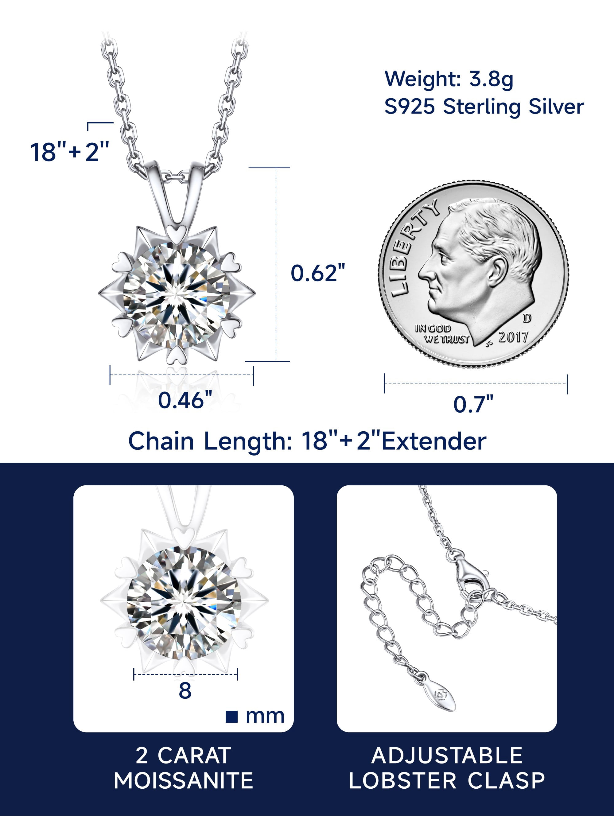 MomentWish 1Carat Moissanite Necklace for Women, VVS1 Simulated Diamond 925 Sterling Silver Necklace,Anniversary Gifts for Wife