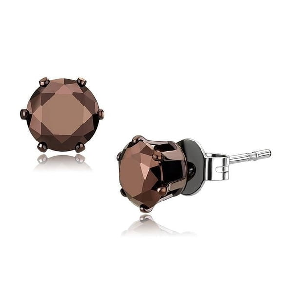 Women Two Tone IP Light Brown Stainless Steel Earrings with AAA Grade CZ in Light Coffee