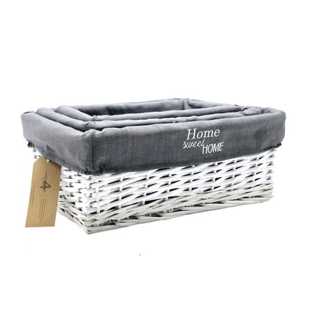 Handcrafted 4 Home Lined Wicker Nesting Baskets, White (Set of 3)