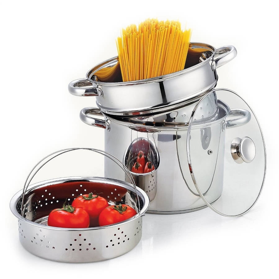 Renewed Cook N Home 02401 Stainless Steel 4-Piece 8 Quart Pasta Cooker Steamer Multipots,