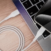 onn 3ft Braided USB-C Charging Cable, USB-IF Certified, White