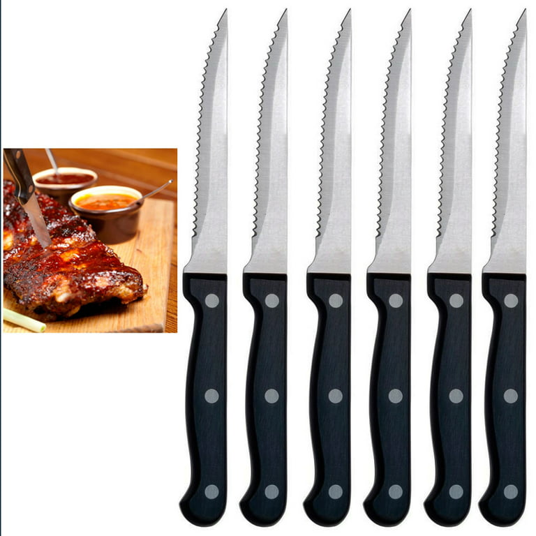 HISSF Steak Knives Set of 8, Black Serrated Stainless Steel Sharp Blade  Flatware Steak Knife Set, 4.5 Inches,Non stick coating for Anti-rusting,  for