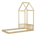 thumbnail image 3 of DreamBuck Twin Size Floor Bed, Modern House-Shaped Headboard Bed Frame with Fences, Wood Roof-Framed Twin Bed for Boys, Girls, Bed Frames for No Slats, Easy Assembly, 3 of 9