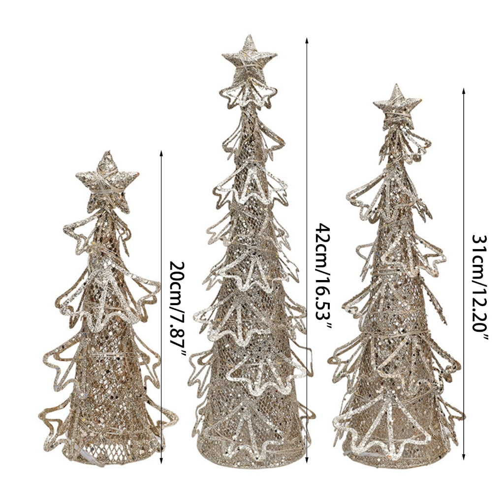 PatungKu Wrought Iron Christmas Tree with Led Light Night Lamp Model Ornament Crafts for Children Girl Boy Birthday Decorations