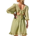 thumbnail image 3 of Sunloudy Vestido de mujer Jacquard punteado 3/4 manga farol dobladillo con volantes recorte en el pecho cordón espalda abierta corbata vestido de línea A Sunloudy  S M L XL XXL, 3 of 5