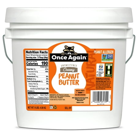 Once Again Unsweetened Creamy Natural Peanut Butter 9 lb