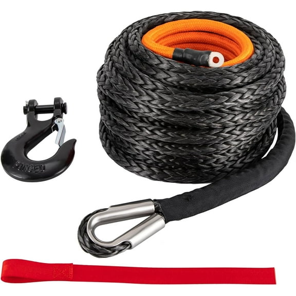 9/16" x76' Winch Cable with Protective Sleeve, Synthetic Winch Rope with Hook, Car Tow Recovery Cable for 4WD Off-Road Vehicle Truck ATV UTV SUV 35,000lbs Breaking Strength (Orange)