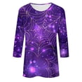 thumbnail image 5 of Virmaxy Womens 2024 3/4 Sleeve Halloween Printed Crew Neck Top Fashionable 3/4 Sleeve Halloween Printed Round Neck Pullover Top Purple-3 XXL, 5 of 5