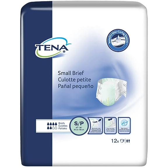 TENA Small Adult Incontinence Briefs, Unisex with Moderate Absorbency, 12 Count, 1 Pack