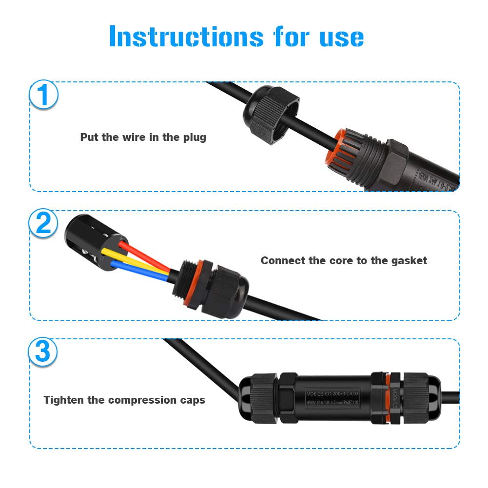 Electrical Junction Box IP68, Electrical Cable Connector External Junction Box 3 Wire, Domino Junction Box for Cable Ø 1 to 13 mm (8 Pcs)