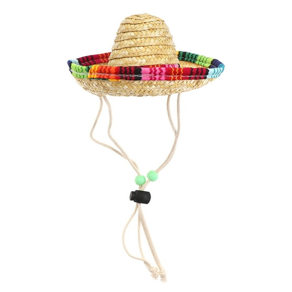POPETPOP 1PC Funny Dog Sombrero Hat Mexican Costume Accessory with Adjustable Cotton Rope and Random Color Beads