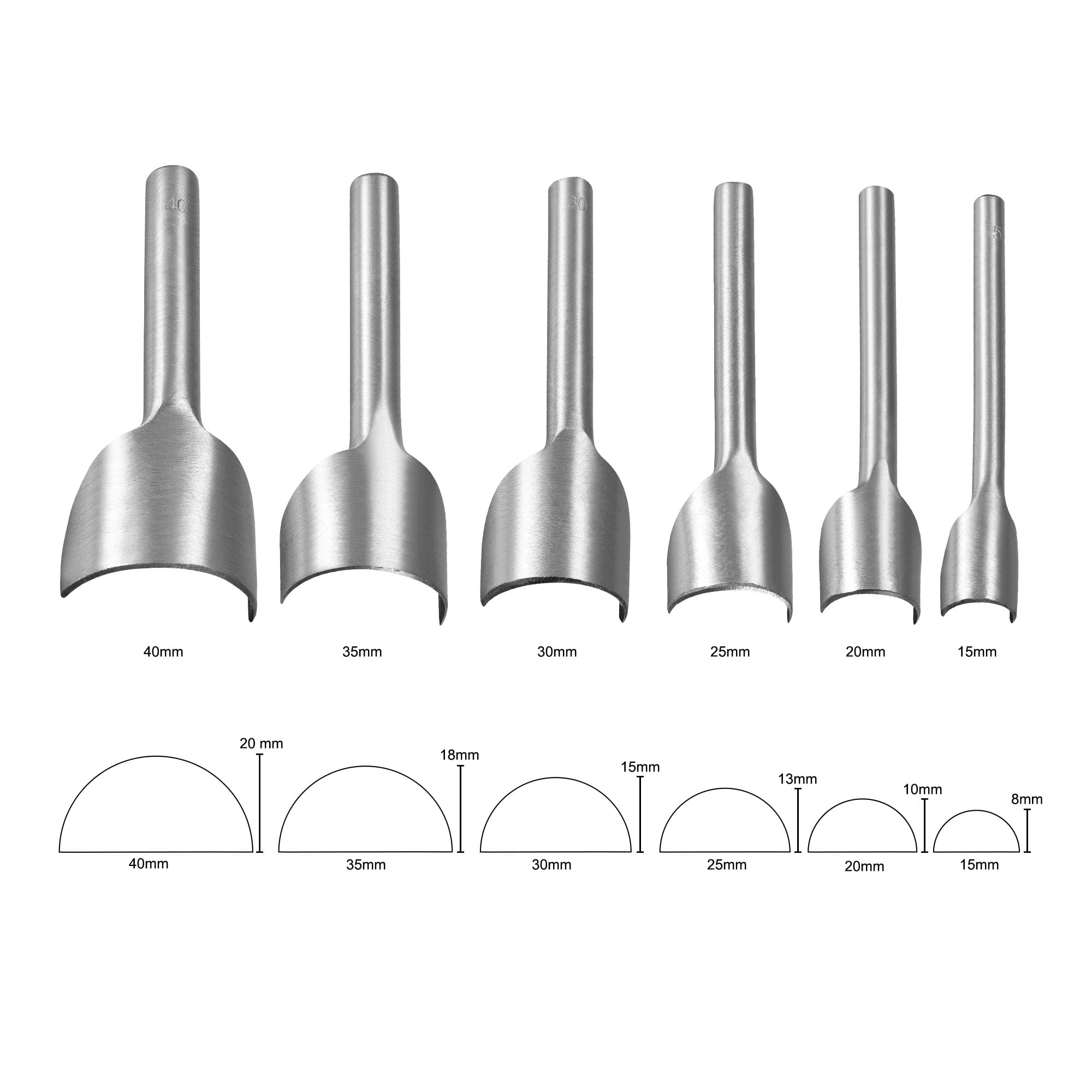 Half-Round Leather Cutter Punch 15-40mm Strap End Punch Tool Set 6 Pack