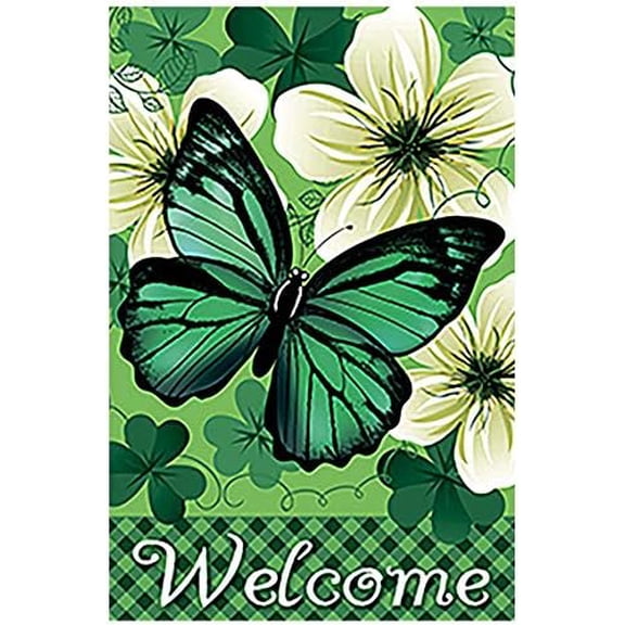 Welcome Clover Butterfly House Flag Decorative St.Patrick''s Day Double Sided Flag 28 X 40 Inch