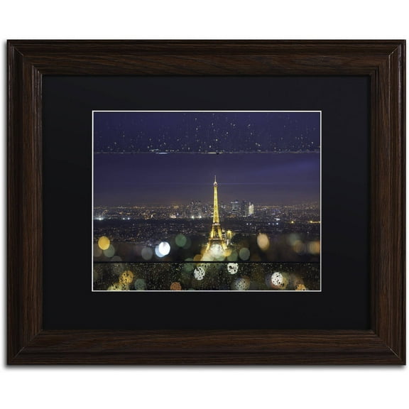 Trademark Fine Art "Fireworks of Rain in Paris" Canvas Art by Mathieu Rivrin, Black Matte, Wood Frame