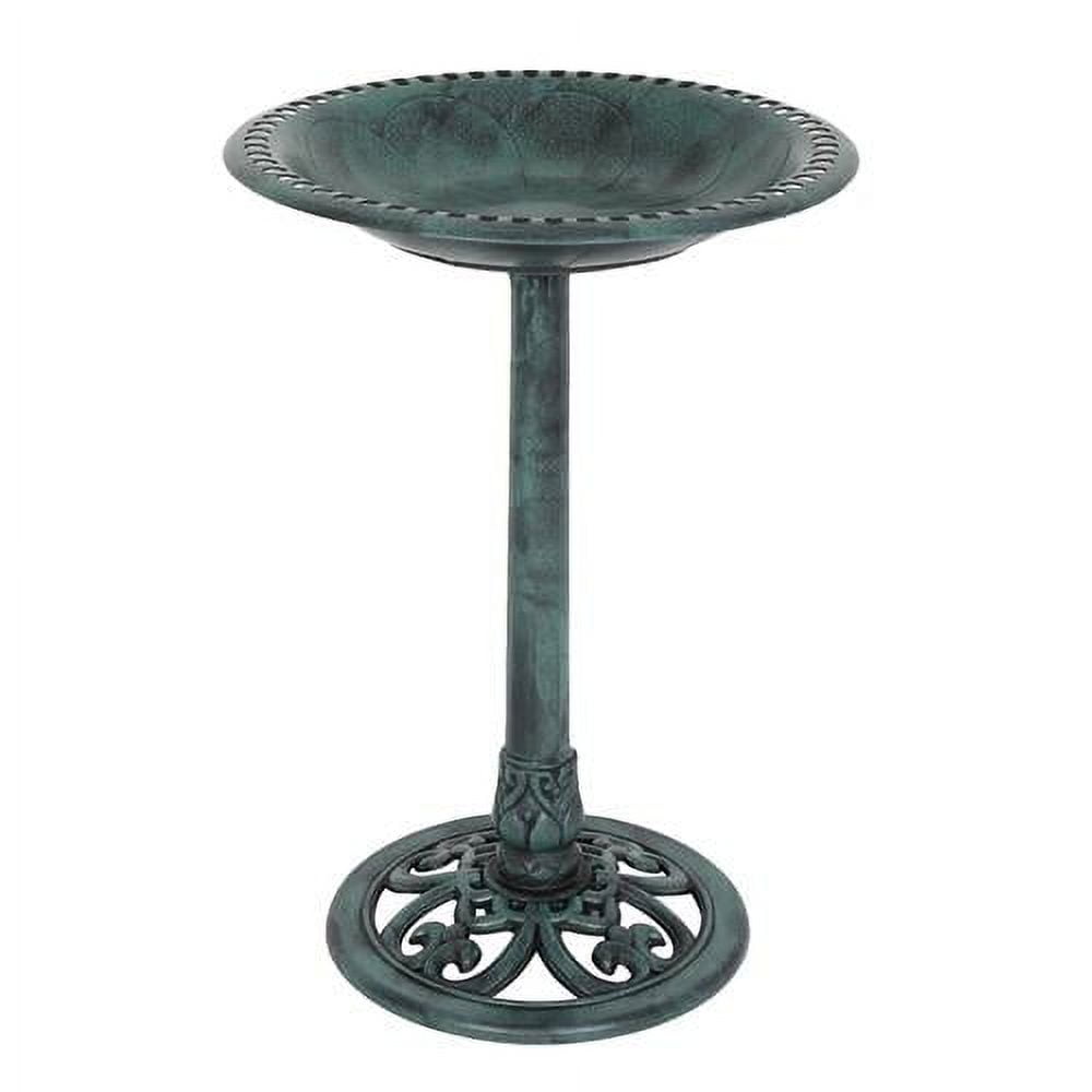 VINGLI Pedestal Bird Bath 28 Inch Antique Green Resin Birdbaths Vintage Garden Decor for Outdoor Lightweight