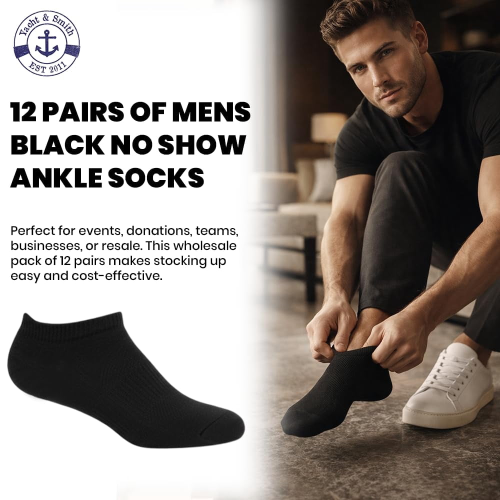SOCKS'NBULK Low Cut Socks for Men's Cotton No Show Ankle Socks (12 Pairs - Many Styles)