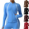 thumbnail image 2 of Women's Color Block Athletic Jackets Slim Fitted Raglan Long Sleeve Outdoor Workout Casual Zip Up Yoga Shirts, 2 of 6