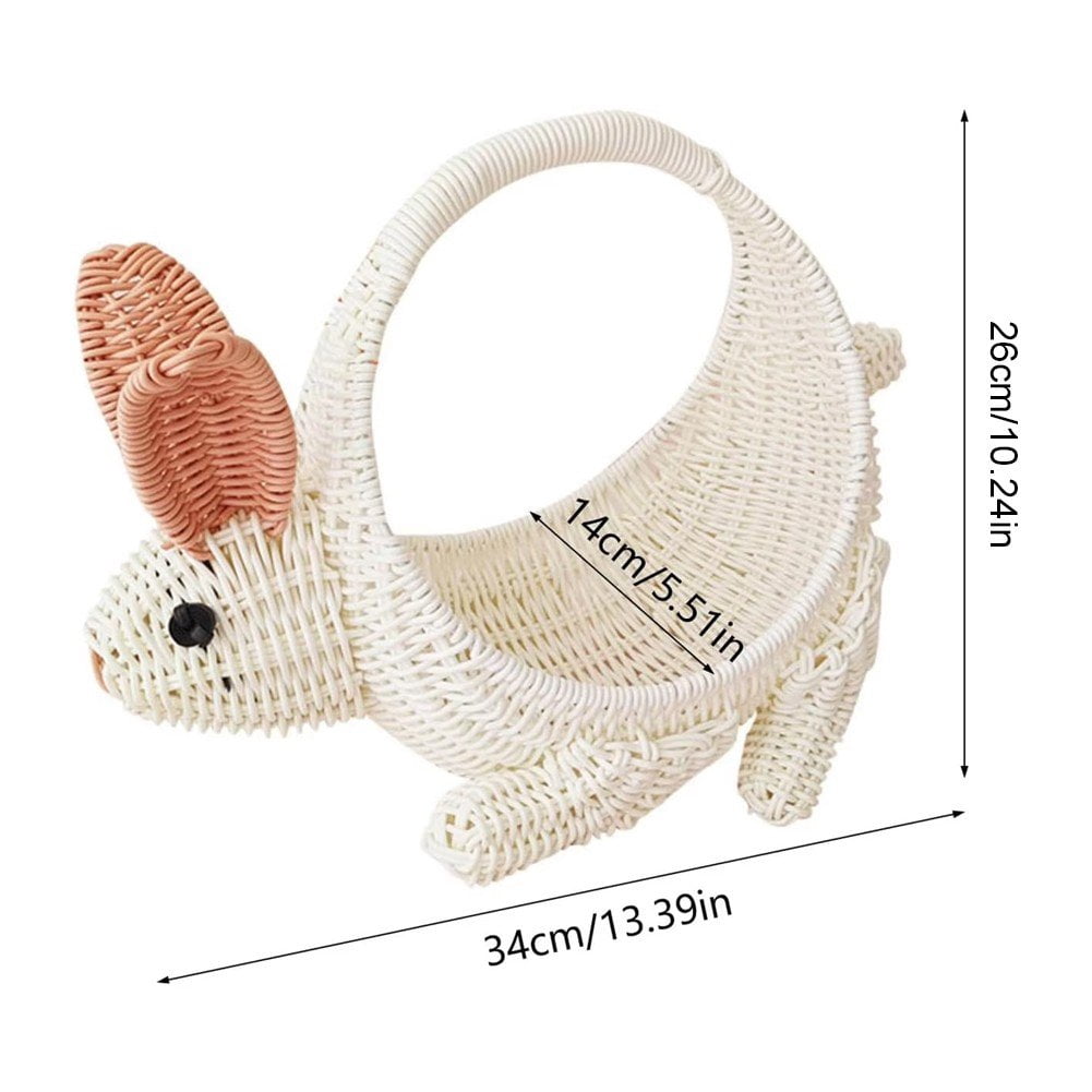 Bunny Shape Woven Basket with Handle Easter Egg Basket Rattan Storage Basket for Fruit Flower Candy and Egg Gathering