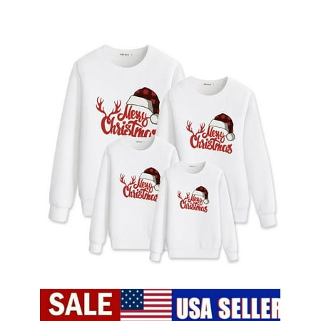 

Christmas Sweatshirt for Family Long Sleeve Round Neck Xmas Hat Kids Mama Dad Matching Outfit