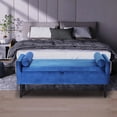 thumbnail image 2 of Dazone Armed Indoor Storage Bench With 2 Round Pillows, 47 inches Ottoman with Storage, Velvet Bench Safety Hinge Ottoman Armrest, Large Storage Bench,for Bedroom, Living Room, Porch, Dark Blue, 2 of 9