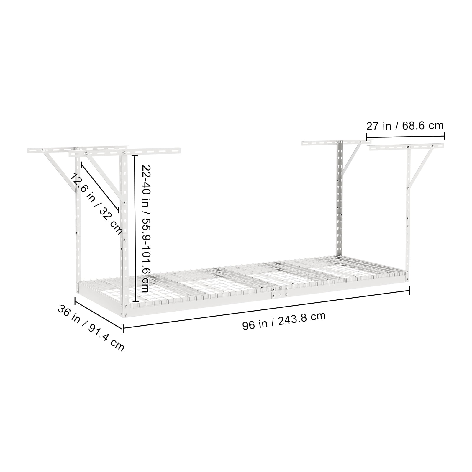 BENTISM Overhead Adjustable Garage Storage Rack 36x96in Ceiling Rack 600lbs White