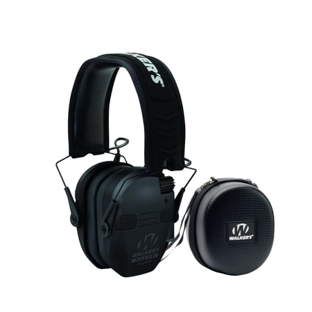 Walker's Razor Quad Electronic Muffs for Hunters and Shooters (Black, Large) Bundle with Walker's Shooting Hearing Protection Case (2 Items)