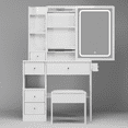 thumbnail image 2 of Resenkos White Vanity Desk with Lights, 4-Drawers Makeup Vanity Table with Storage Shelves, Dressing Table with Lighted Mirror, 2 of 7