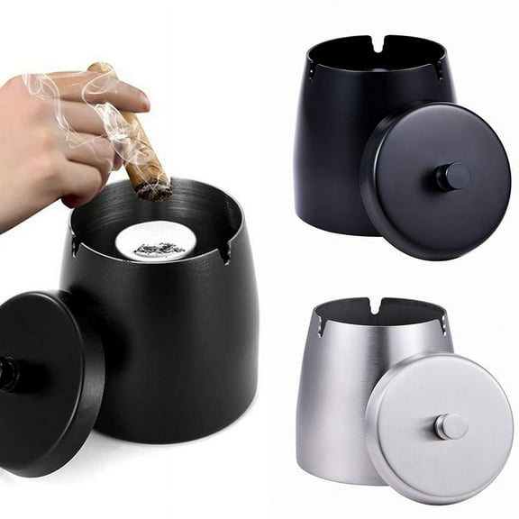 Visland Outdoor Ashtray with Lid for Cigarettes,Stainless Steel Windproof/Rainproof Ashtray for Outside Home Table