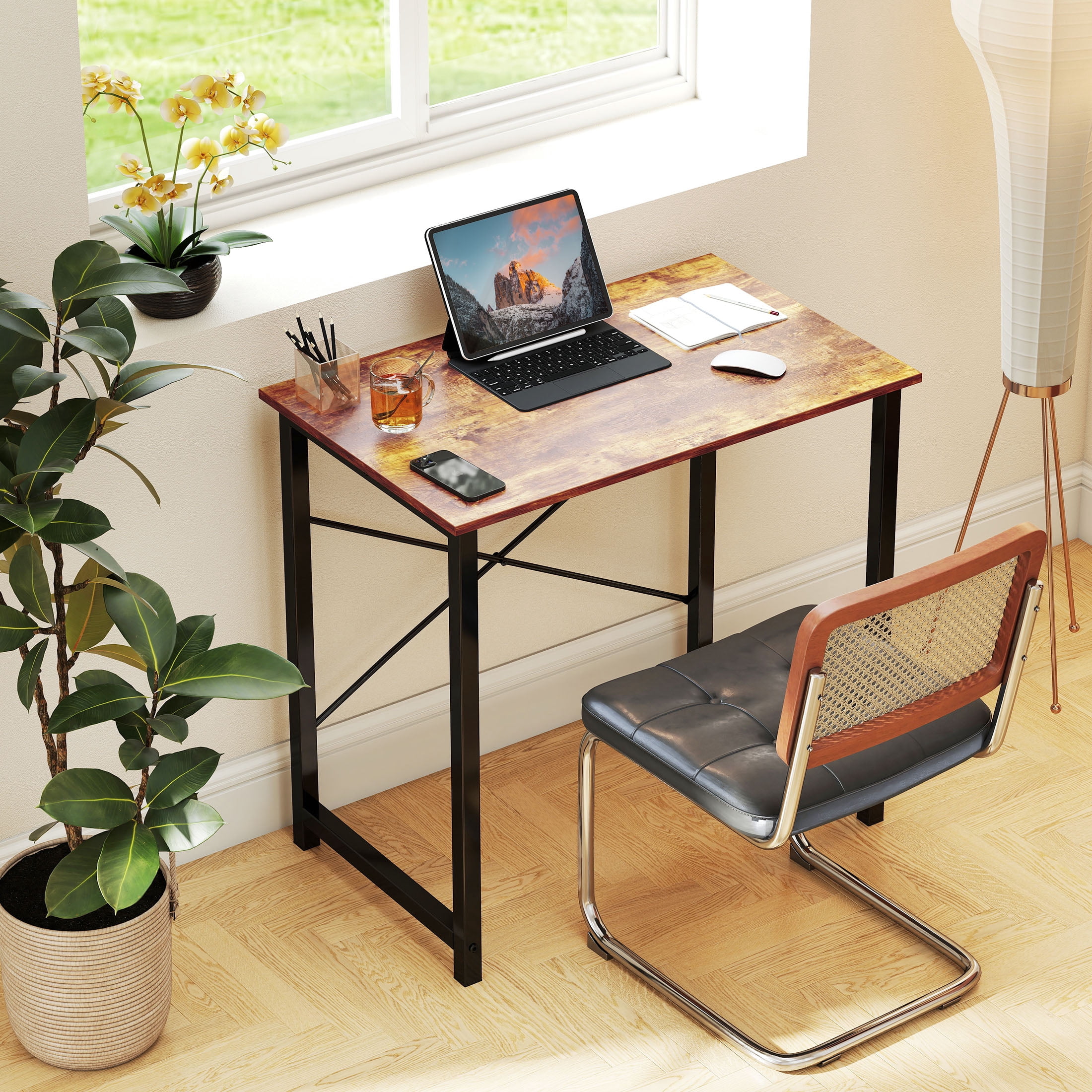 CONCETTA 31 Inch Computer Desk, Simple Office Desk Table for Gaming or Home Office, Writing Desk for Small Space, Rust