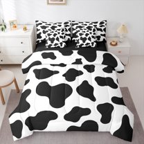 Homewish Fashion Cow Print Bedding Comforter Set 7-Piece, White Black Polkadots King Bedding Sets, Teens Kids Boys Girls Reversible Bed Sheets, Breathable Home Decor