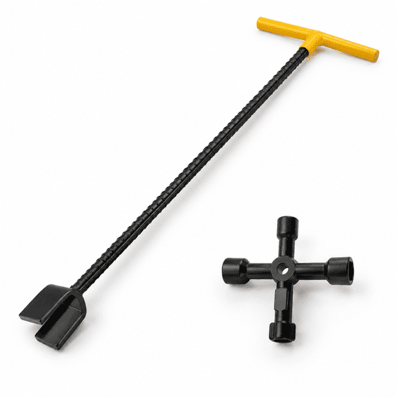 28inch Yellow Water Meter Key Wrench with 4-Way Multi-Functional Utility Tool