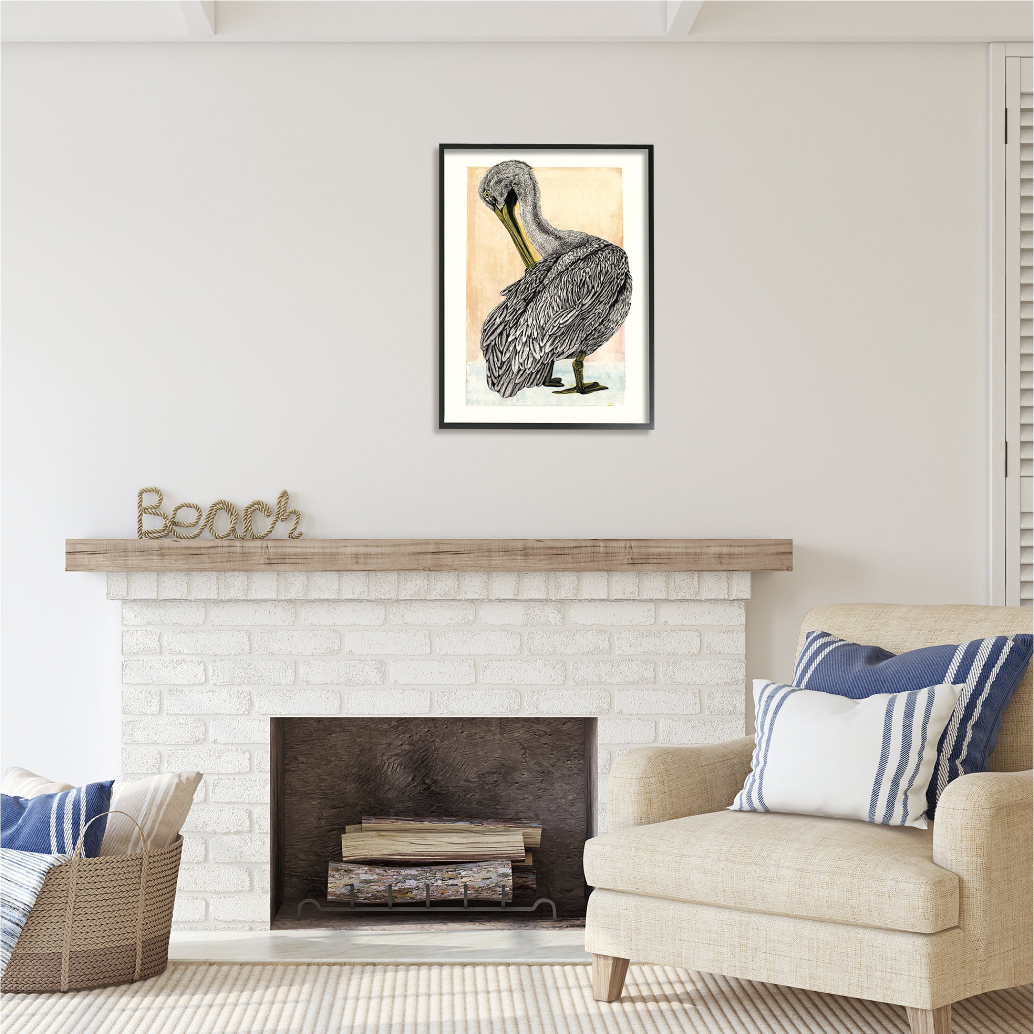Stupell Industries Detailed Pelican Drawing Animals & Insects Drawing Black Framed Art Print Wall Art, 24 x 30
