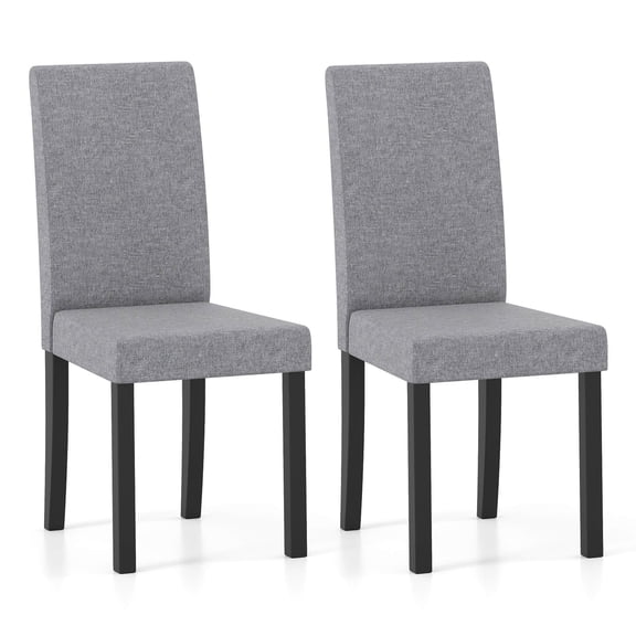 Costway Modern Upholstered Dining Chair Set of 2 Rubber Wood Legs with Padded Seat Dark Light Gray