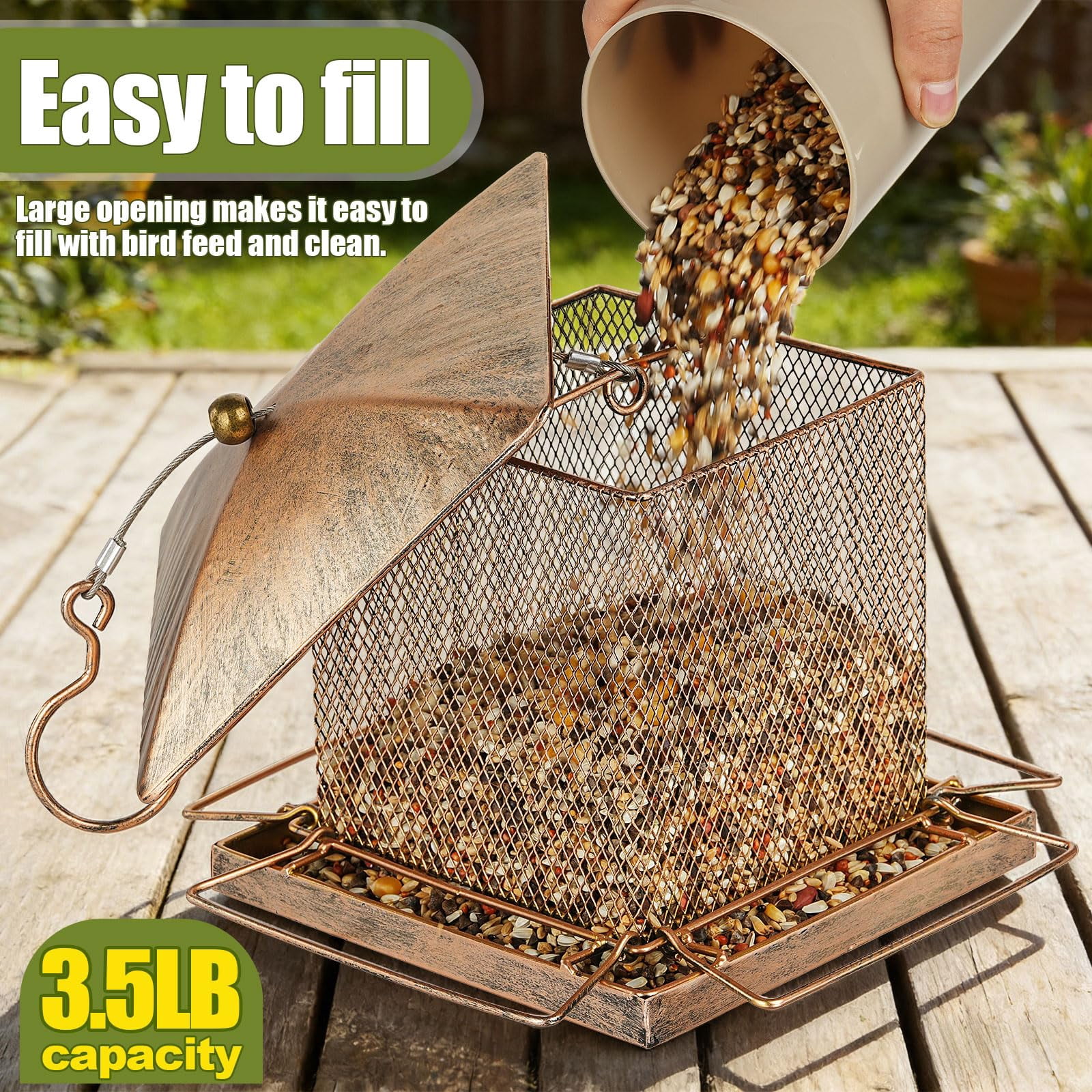 IWNTWY Metal Wild Bird Feeder,  Heavy Duty 3.5LB Capacity for Outdoor Hanging in Garden, Yard
