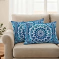 thumbnail image 2 of Blue Boho Floral Outdoor Waterproof Pillow Covers, Ethnic Tribal Abstract Flowers Motifs Decorative Rectangle Throw Pillowcase Sofa Cushion Sham for Patio/Couch/Chair, 20"x12" 2 Pack, 2 of 8