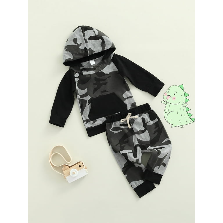 hirigin Baby Boys Hoodie Set Long Sleeve Camouflage Sweatshirt with Pants