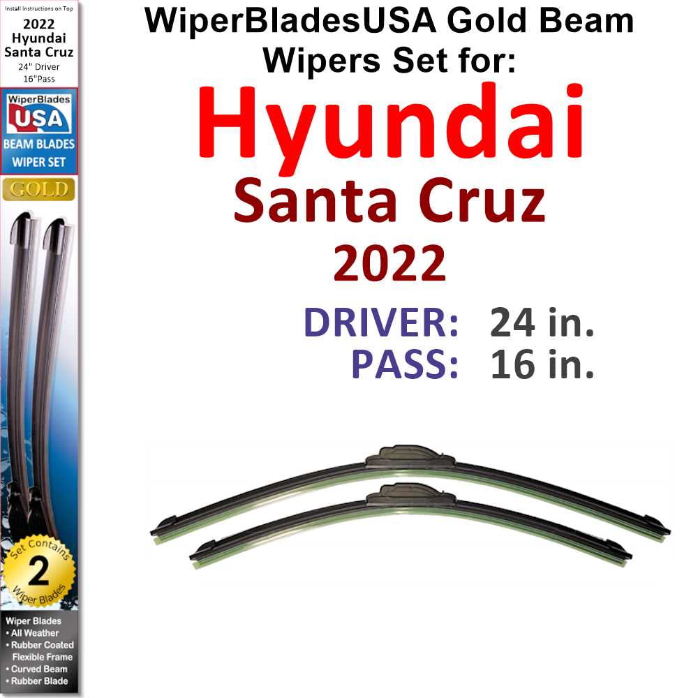 2022 Hyundai Santa Cruz Beam Wiper Blades Wipers WBUSA (Set of 2 ...