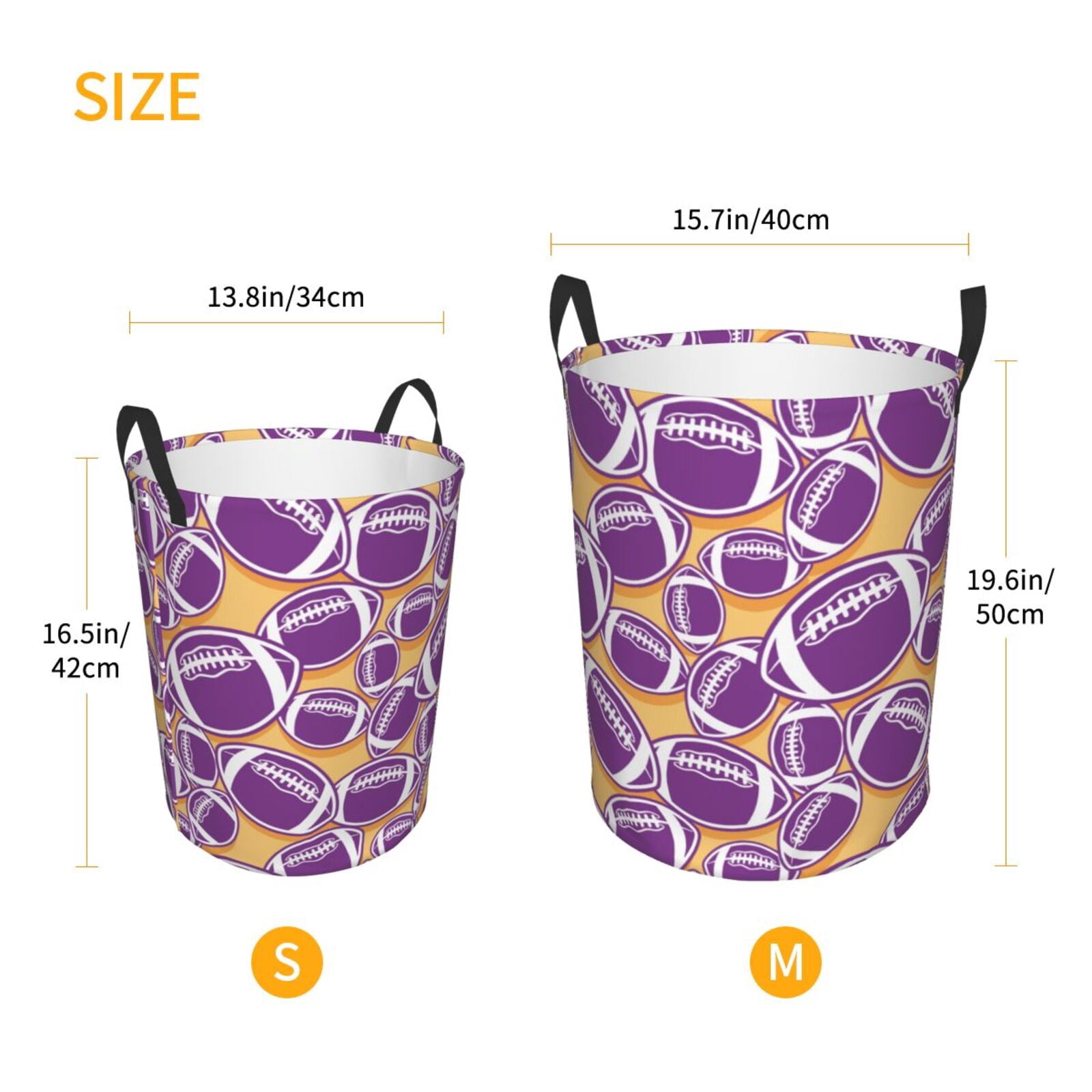 Large Laundry Basket with Handles - cute purple American football Kids Baby Dirty Clothes Laundry Hamper for Bedroom Aesthetic