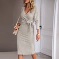 thumbnail image 3 of Vestido de fiesta de cóctel para mujer traje de calle ajustado con cuello en V profundo de punto ajustado, 3 of 7