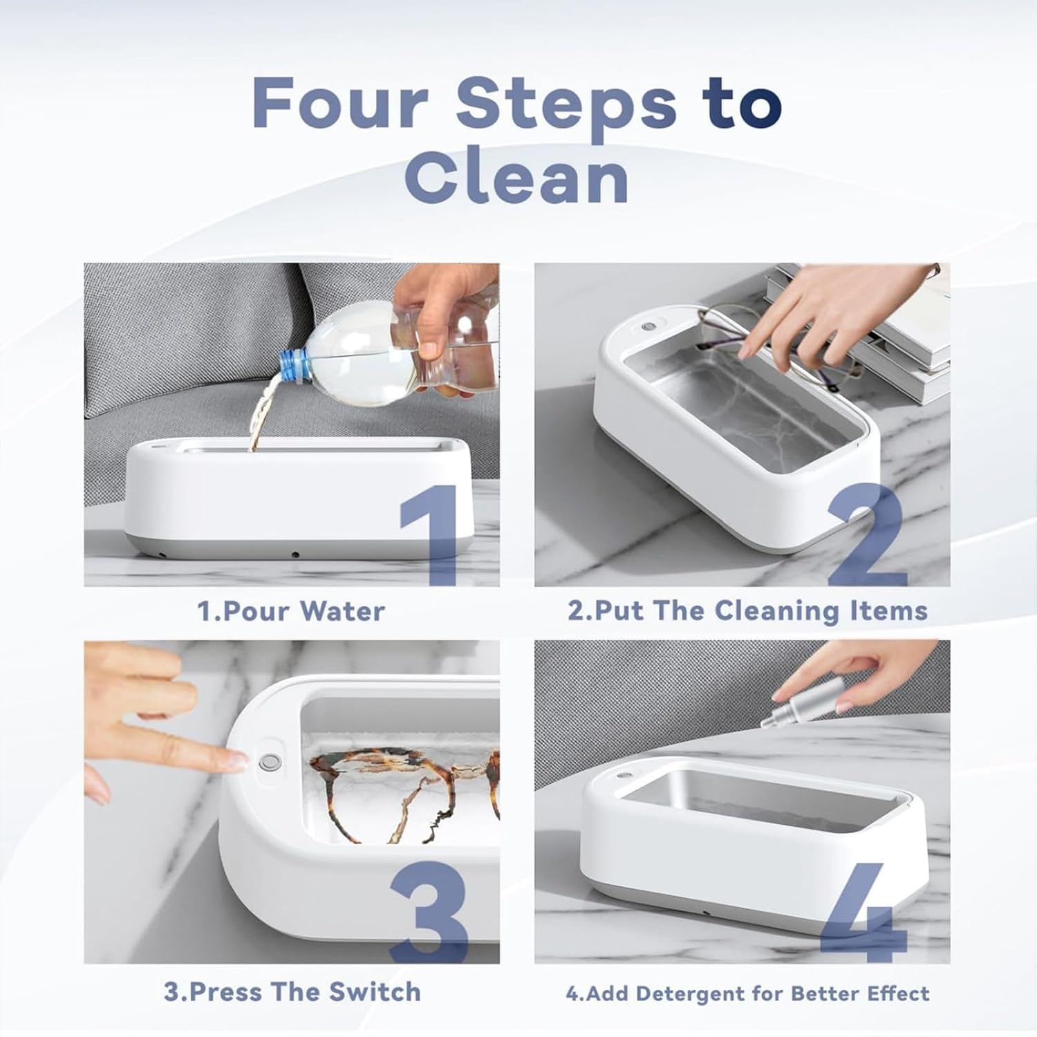 Multi-functional Sonic Cleaner, Powerful 40W Ultrasonic Jewelry Cleaner Machine, 640ML Large Tank for Glasses, Rings, Watches, Dentures, Razors & More