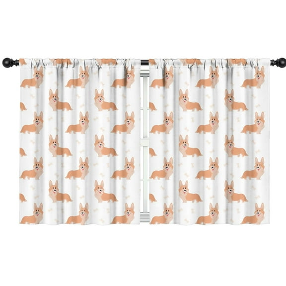 Blackout Kids Curtains,Cartoon Corgi Childrens Insulated Curtains Set Of 2,Bedroom Essentials,Toddler Room Decor 42"x54"(106x137cm)