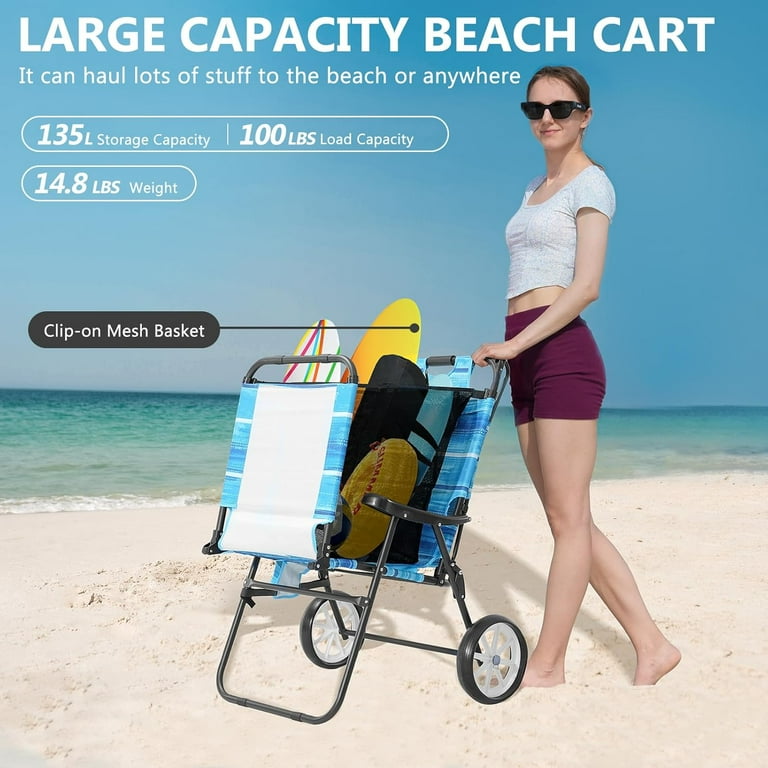 Slsy Beach Chair with Canopy Shade, Folding Beach Cart Chair w