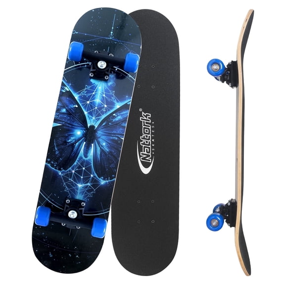 31 Inch Complete Skateboard with PU Wheels, Wood 9 Layer Canadian Maple Trick Board for Boys Girls Youth Teens Gift for Beginners Butterfly(Gen 2)