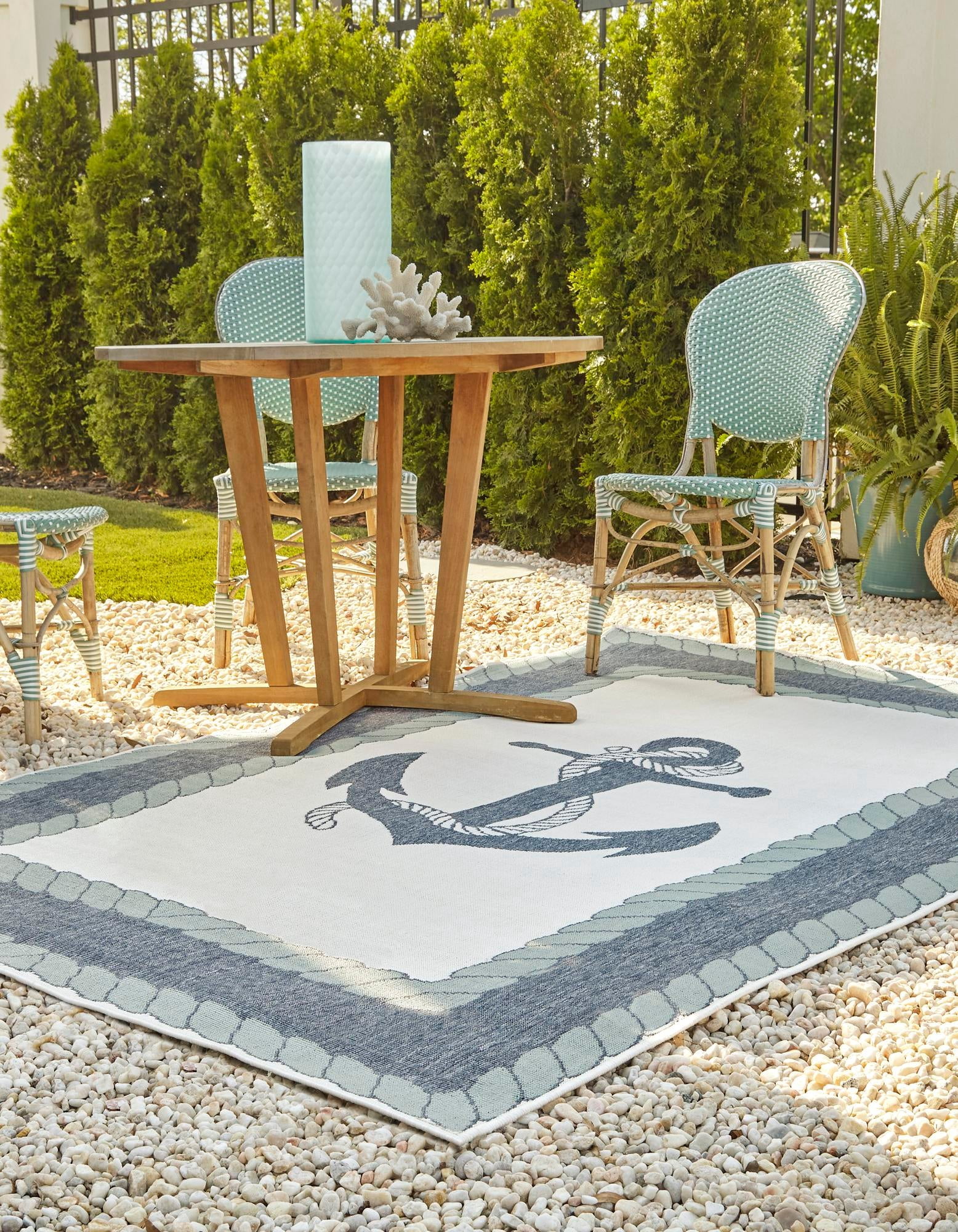 Unique Loom Outdoor Coastal Collection Area Rug - Anchor (7' 10" x 10' Rectangle Navy Blue/Light Blue)